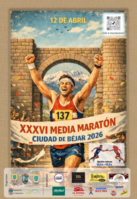 Cartel oficial de la XXXVI Media Maratón Ciudad de Béjar 2026, que se celebrará el 12 de abril