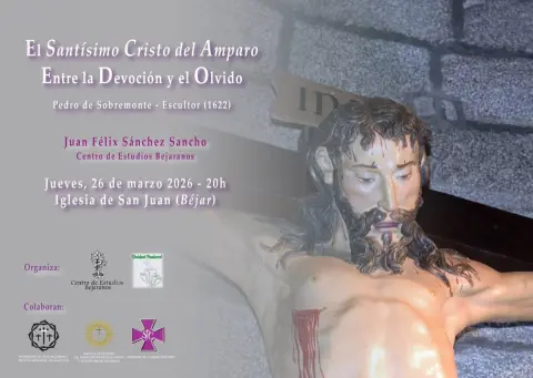 Cartel de la conferencia sobre el Cristo del Amparo en la iglesia de San Juan de Béjar el 26 de marzo de 2026