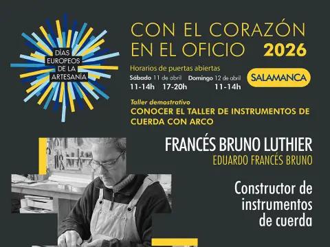 Cartel de los Días Europeos de la Artesanía 2026 en Béjar con el taller de Francés Bruno Luthier