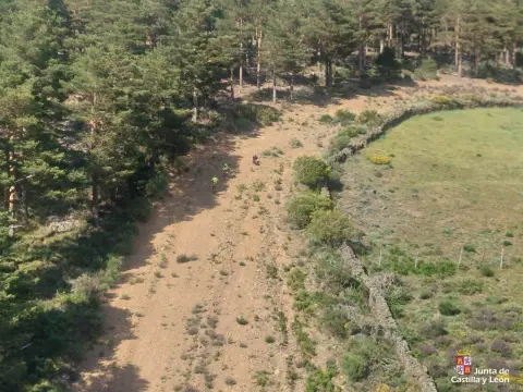 Rescatadores de la Junta de Castilla y León junto al senderista extraviado en El Baldío, Candelario, durante la operación de rescate.