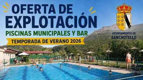 Piscinas municipales de Sanchotello durante el verano en el cartel de la oferta de explotación para 2026