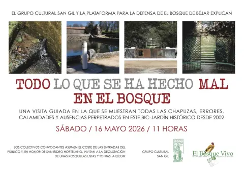 Cartel de la visita guiada sobre las obras fallidas en El Bosque de Béjar organizada por colectivos patrimonialistas