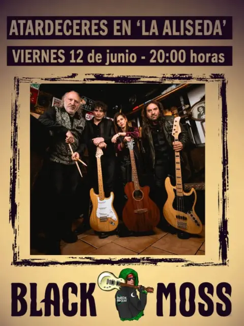 Cartel Black Moss, en Atardeceres en La Aliseda. 12 de junio en Béjar