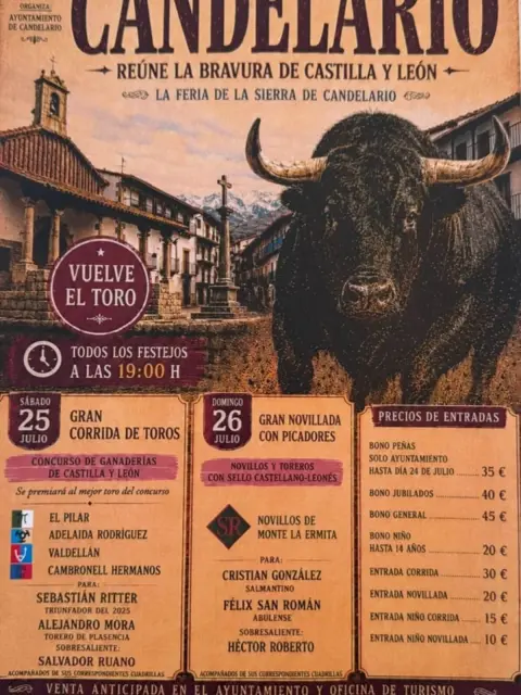 Cartel con la programación de la Fiesta Taurina Candelario 2026