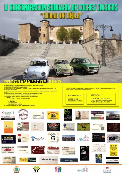 Cartel programa II Concentración Solidaria de Coches Clásicos "Ciudad de Béjar"