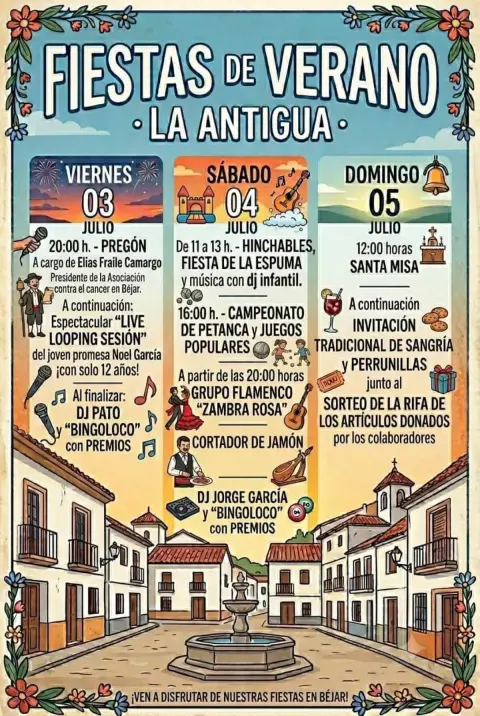 Cartel con el programa de las Fiestas de La Antigua, Béjar 2026