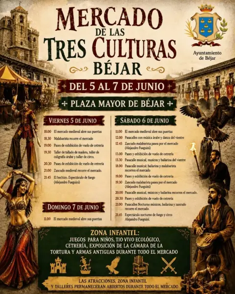 Cartel Mercado de las Tres Culturas de Béjar con fechas y horarios