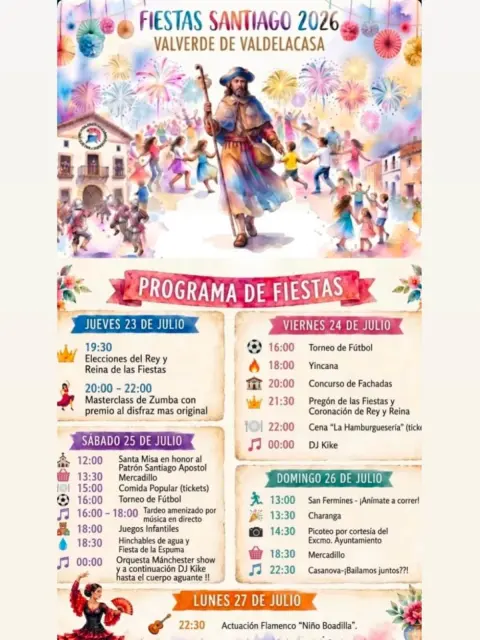 Cartel con programa de fiestas de Valverde de Valdelacasa 2026