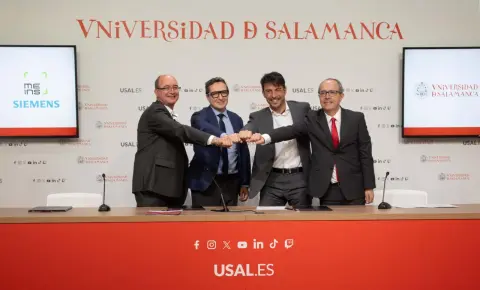 Representantes de la Universidad de Salamanca, Siemens y Meins escenifican el acuerdo para la creación de la Cátedra Siemens-Meins vinculada a la Escuela de Ingeniería de Béjar.