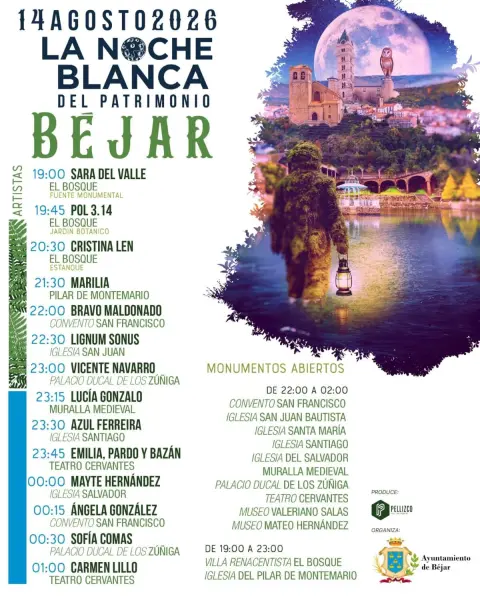 Cartel con actividades de la Noche Blanca del Patrimonio de Béjar