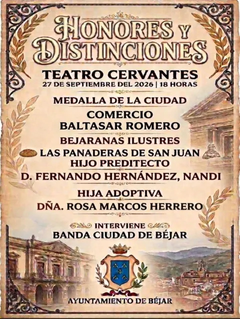 Cartel acto de honores y distinciones Béjar 2026