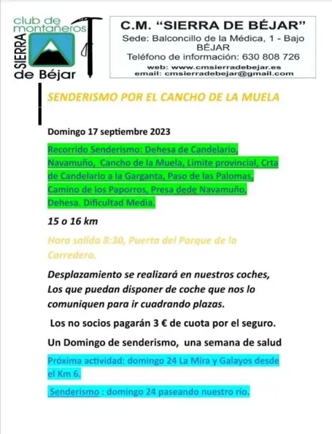 Cartel senderismo por el Cancho de la Muela