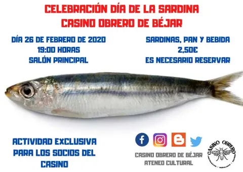 Cartel de la actividad. Sardina sobre fondo blanco