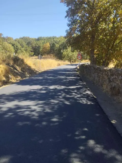 Señal de limitación de velocidad en tramo estrecho de la DSA‑254