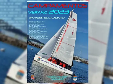 Cartel de los campamentos que promociona las actividades náuticas