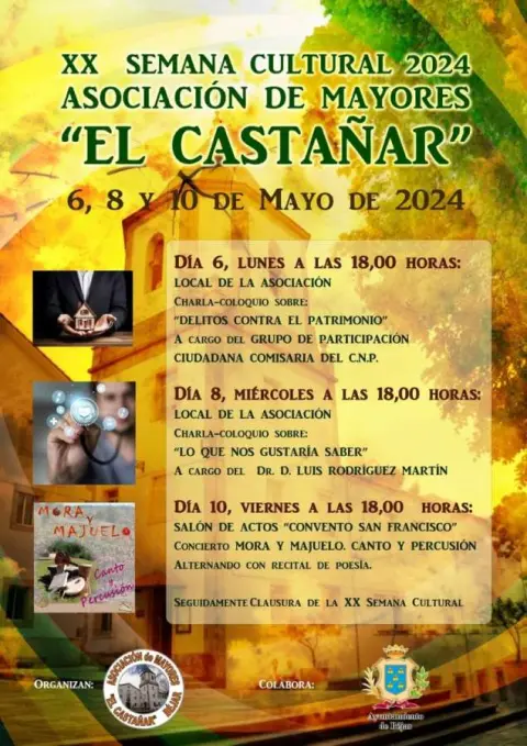 Cartel actividades 20ª Semana Cultural Asociación Mayores El Castañar, Béjar