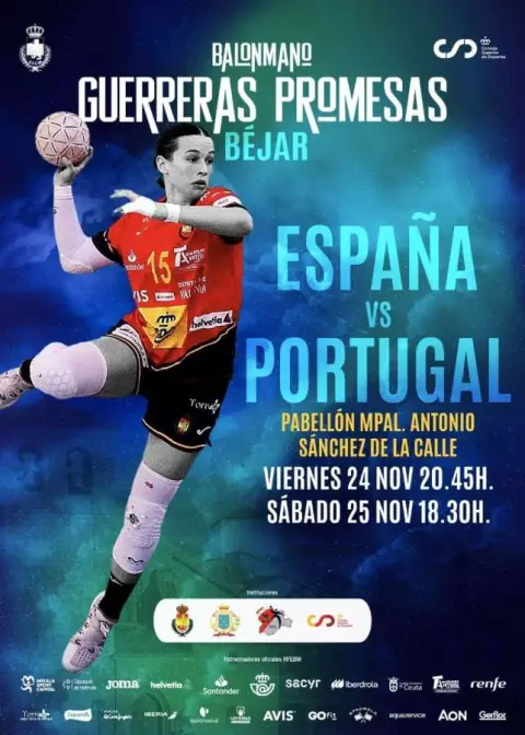 Cartel Doble duelo de balonmano en Béjar entre Las Guerreras Promesas y Portugal