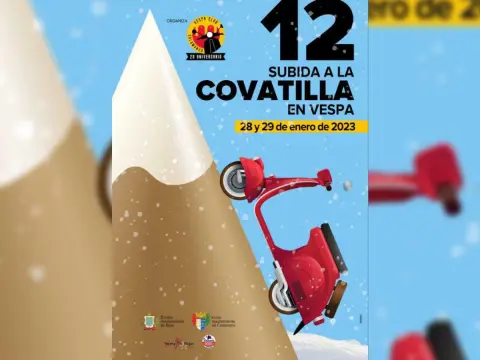 Cartel anunciador de la subida en Vespa a la Covatilla