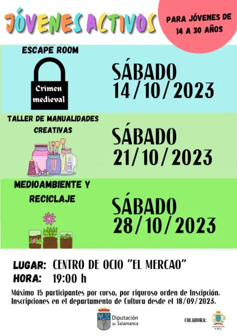 Cartel con información sobre las actividades Jóvenes Activos en El Mercao Béjar