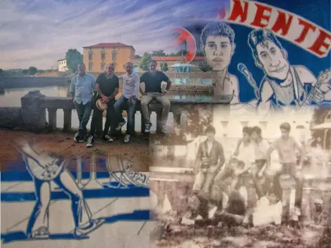 Collage con imagens actuales y de hace 34 años del grupo bejarano