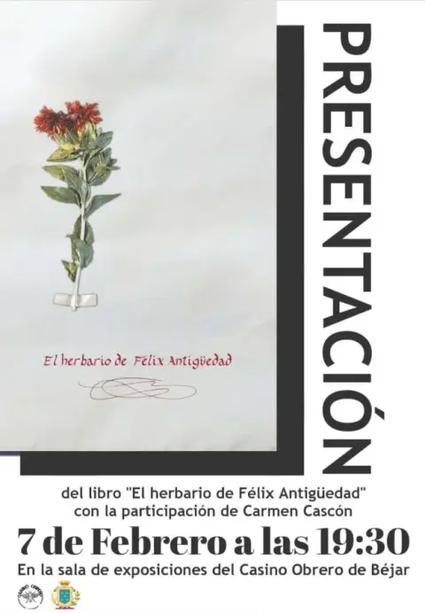 Cartel presentación del libro El herbario de Félix Antigüedad