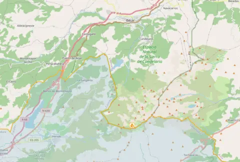 Mapa del INFOCAL con el punto por el que ha pasado el incendio a Castilla y León