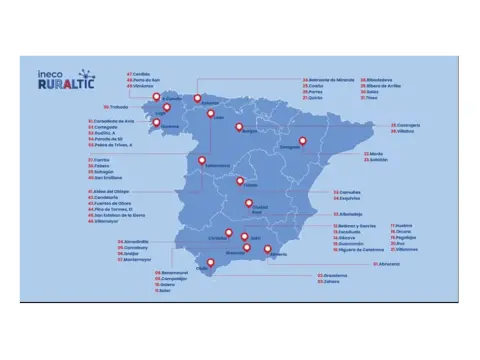 Mapa de España con localidades TIC