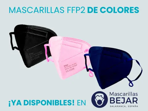 Tres mascarillas de colores (negra, rosa, azul)