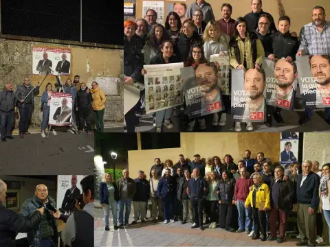 Collage con algunos de los partidos en la tradicional pegada de carteles