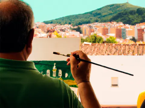 Adulto pintando un cuadro de la ciudad de Béjar