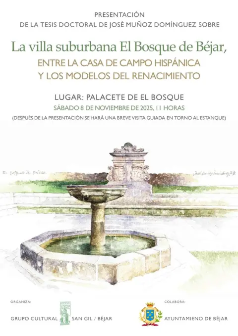 Cartel de la presentación de la tesis doctoral sobre El Bosque de Béjar, 8 de noviembre de 2025