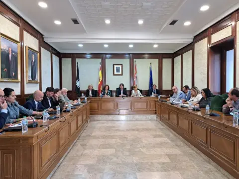Salón de pleno del Ayuntamiento de Béjar con representantes del comité