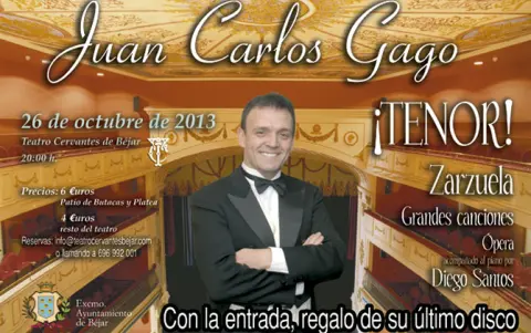 El tenor Juan Carlos Gago, el próximo sábado en Béjar