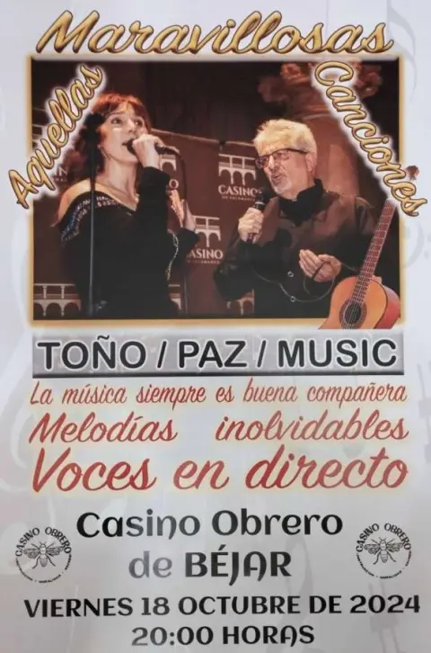 Cartel Evento musical "Toño/Paz/Music"